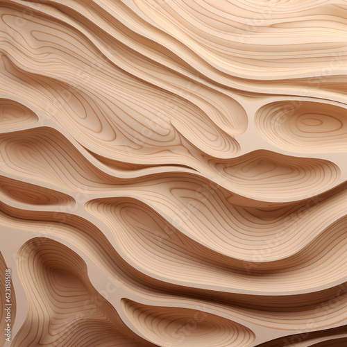 abstract 3d background of waves, geometry and lines in beige color