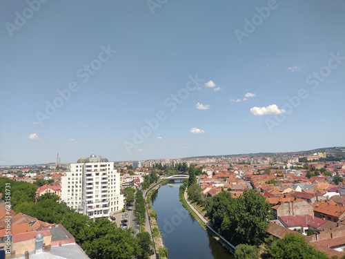 Crisul Repede river in Oradea city, Romania. Aerial view of Oradea city in July 2023 photo