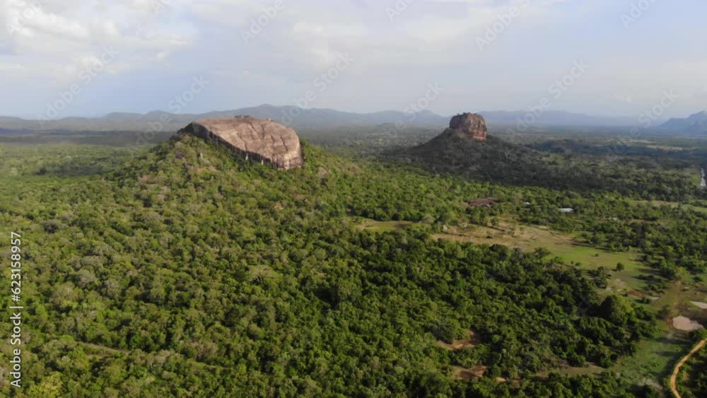 drone fly at sigiriya ancient rocks site 