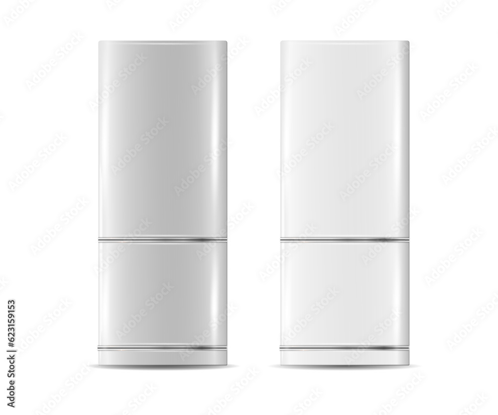 Modern fridges. Realistic silver coolers, refrigerators of different size for home or restaurant kitchen and cold products storage. Vector Modern fridges. Realistic silver coolers, refrigerators of different size for home or restaurant kitchen and cold products storage. Vector