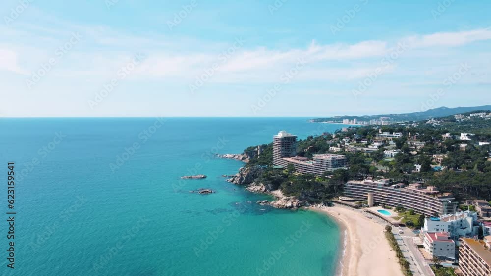 Aerial city scape view of Palamos beaches and Mediterranean Sea in Costa Brava Catalonia Aerial city scape view of Palamos beaches and Mediterranean Sea in Costa Brava Catalonia