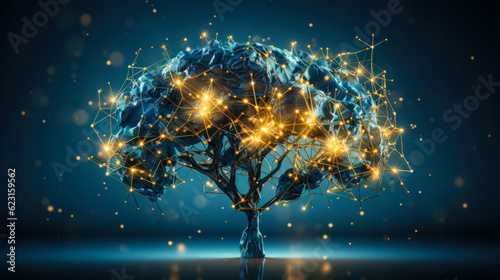 World earth map connections in shape of a human brain on blue background, World philosophy day concept banner