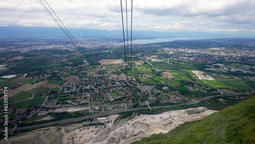 Landscape view of Switzerland seen from teleferic Mont Saleve in Europe photo