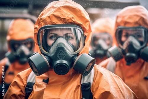 A dramatic image of a medical team in protective gear, ready to respond to a mass casualty incident, symbolizing preparedness and expertise in crisis management. Generative Ai