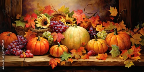 Autumn Thanksgiving Background, Radiating Warmth and Abundance. Embrace the Spirit of Thanksgiving as Nature's Palette Transforms into a Tapestry of Vibrant Fall Co Generative AI Digital Illustration