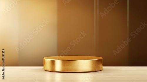 Golden podium on brown background. 3D rendering, 3d illustration