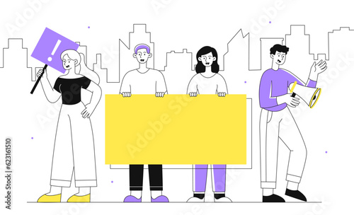 People at mass protest line concept