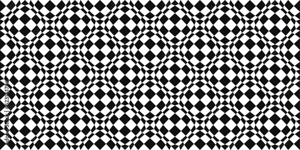 Checkered rhombuses. Vector simple black and white and raised seamless racing flag. For print, seamless interior, wallpaper pattern.