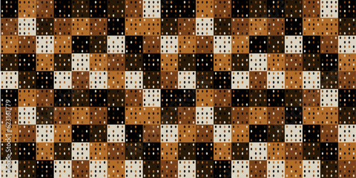 Coffee mosaic tiles. Vector pattern from brown tiles for a seamless pattern. Coffee squares wallpaper.