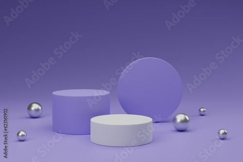 3d render minimal white podium product presentation on purple background