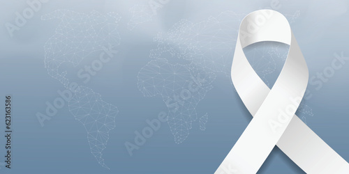 Lung cancer awareness month concept. Banner template with white ribbon awareness. Isolated on dark background. Vector illustration