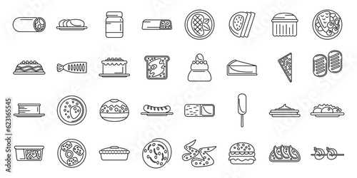 Australian cuisine icons set outline vector. Cake fresh. Dish dinner