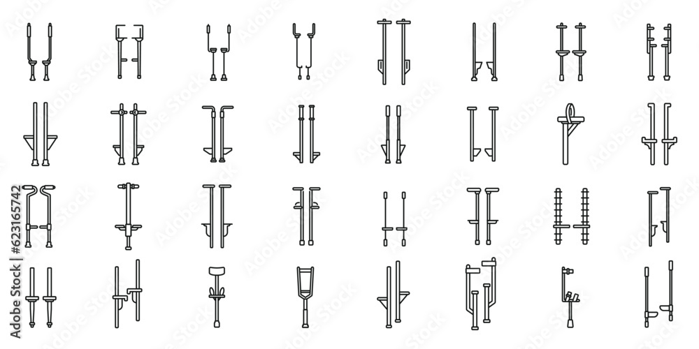Stilt icons set outline vector. Children boy. Tall joker