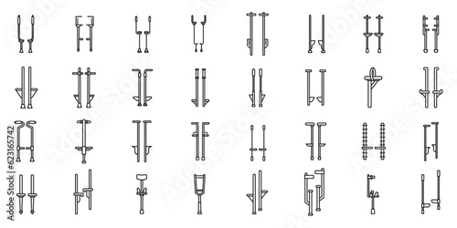 Stilt icons set outline vector. Children boy. Tall joker