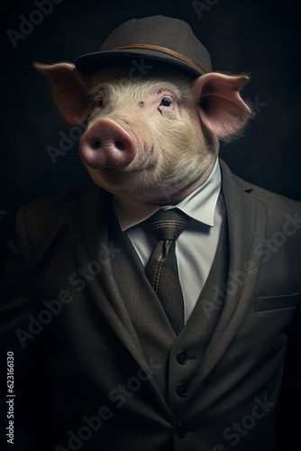 Pig in Business Suit, A Humorous Take on Corporate Life, Happy Piglet Dressed as a Businessman, generative ai © Phanida