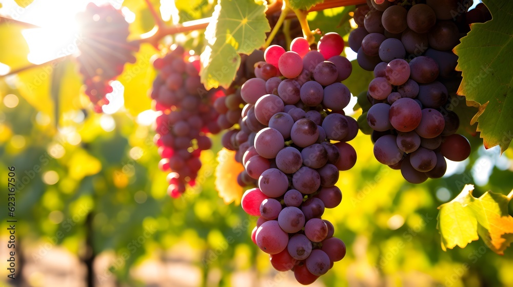 Des grappes de raisin rouge dans une vigne