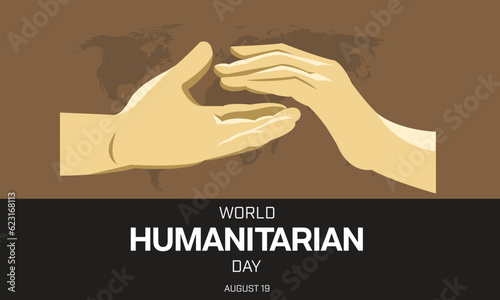 World Humanitarian Day design with two hands, giving and receiving. Vector illustration