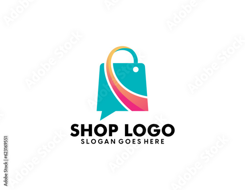 Shop logo with bag icon for e commerce and store logo