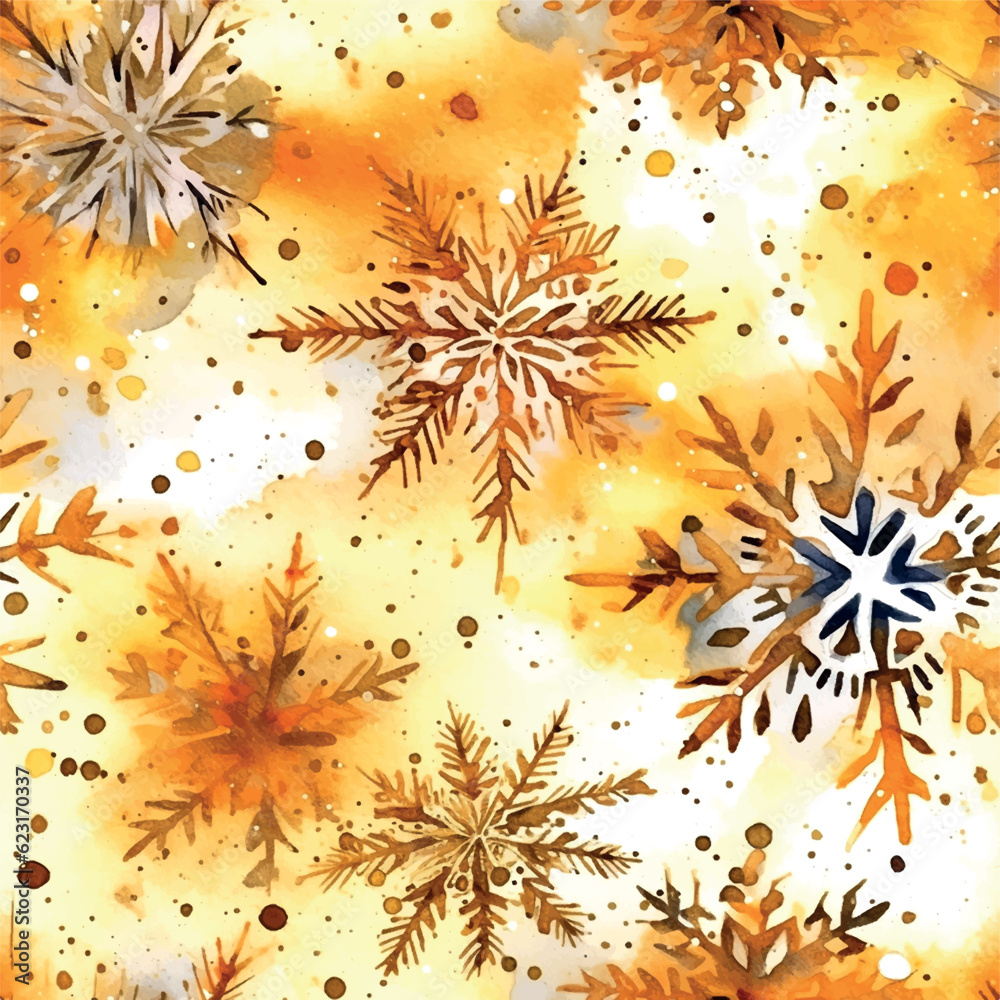 Gold snowflakes pattern watercolor in beautiful style on white background. Winter holiday season. Vector set. Gold snowflakes pattern watercolor in beautiful style on white background. Winter holiday season. Vector set.