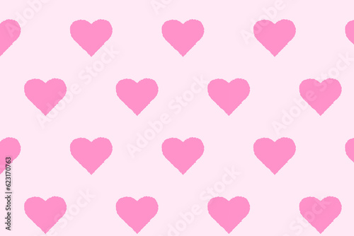 Hand drawn doodle tiny pink hearts on barbie pink background seamless pattern. Valentine`s day graphics for postcards, ads, wrapping paper.