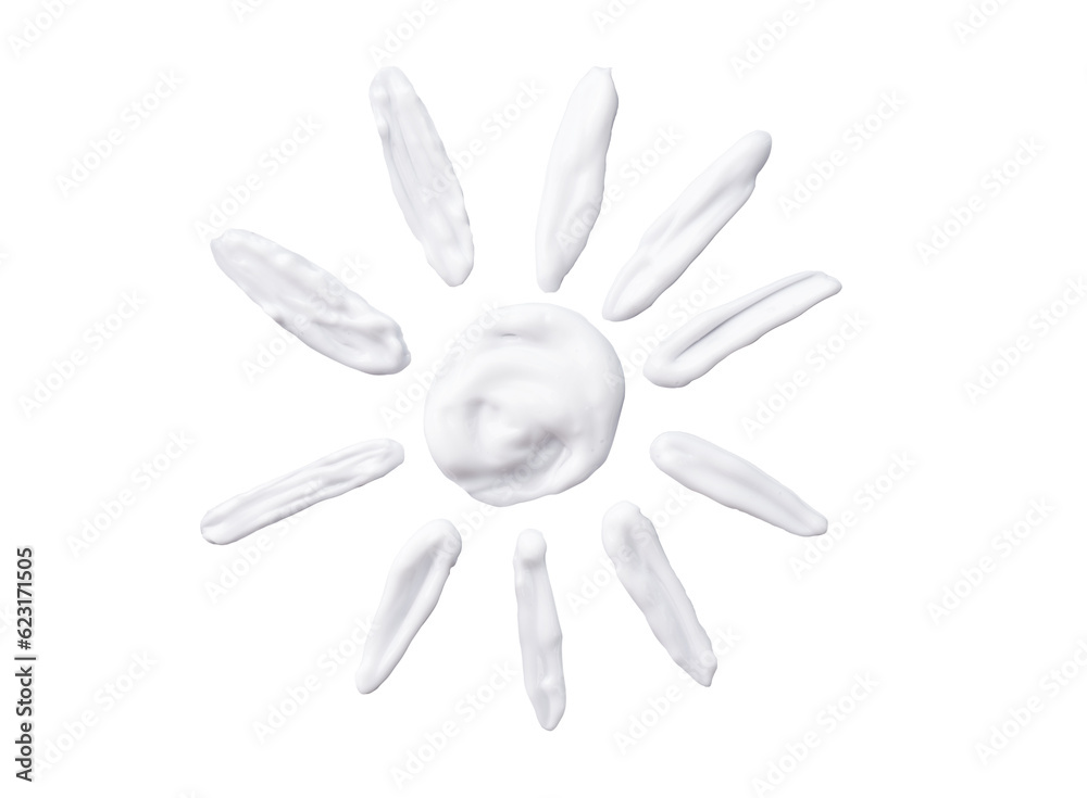 Sunscreen cream in a sun shape isolated on transparent background. Sunscreen cream as a logo or design element. Sunscreen cream in a sun shape isolated on transparent background. Sunscreen cream as a logo or design element.