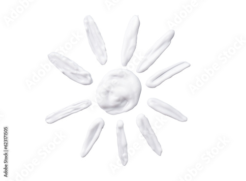 Sunscreen cream in a sun shape isolated on transparent background. Sunscreen cream as a logo or design element.