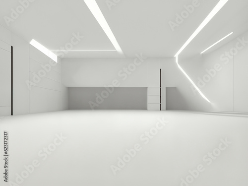 empty white big open industrial hall 3d render illustration