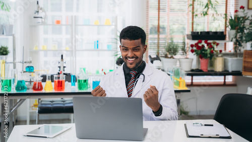Portrait of Scientist and Pharmacist Conducting Chemical Research Testing in a Laboratory. Laboratory Experiments. Researchers working, preparing and analyzing. Biotechnology Research.