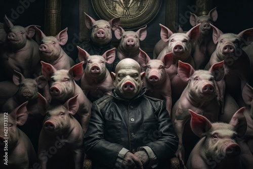 Porcine Aristocracy: Symbolic Image of Pigs Dressed as Wealthy Elites