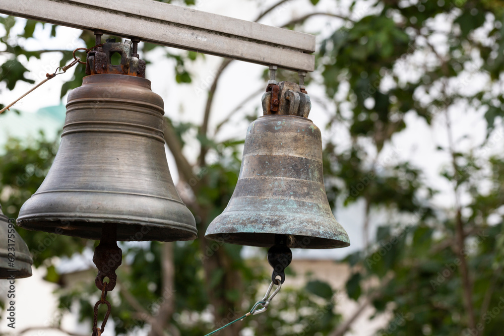 Bells of the church. Big ringing bells, bell chime