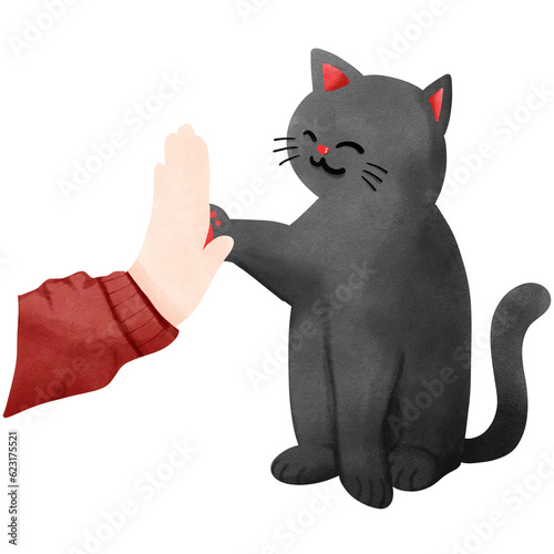 hand drawn cute cat high five with human illustration.png illustration