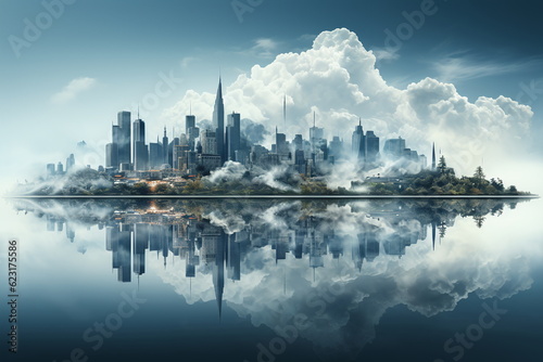 Stadtanblick mit Hochhäusern vom Wasser, Ai generiert © Stefan Freytag