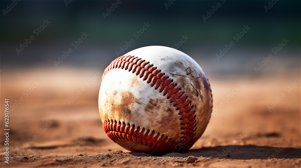  BaseBall Ball on muddy Field. Dramatic shot ideal for banner or Background.