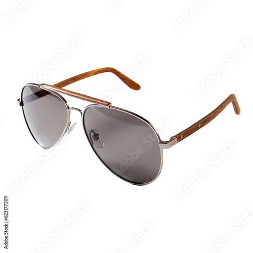 Wooden aviator sunglasses isolated on transparent background. Generative AI