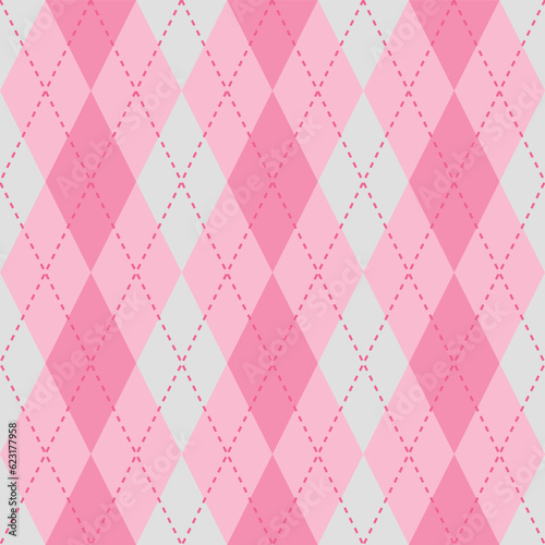 Argyle vector pattern. Argyle pattern. Pink argyle pattern. Seamless geometric pattern for clothing, wrapping paper, backdrop, background, gift card, sweater.
