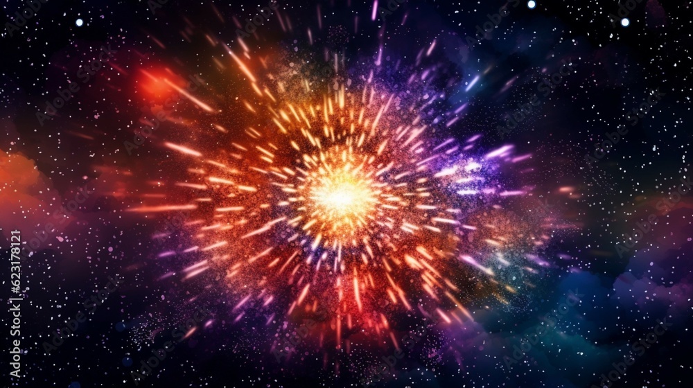 Vector galactic star background with exploding firewor.Generative AI