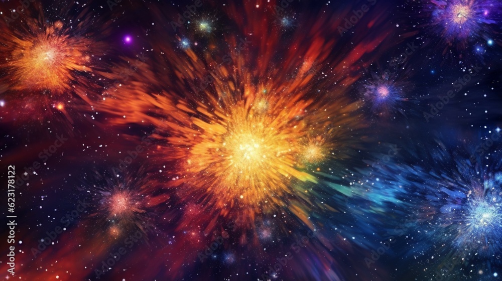 Vector galactic star background with exploding firewor.Generative AI Vector galactic star background with exploding firewor.Generative AI