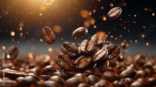Vector flying coffee beans.Generative AI