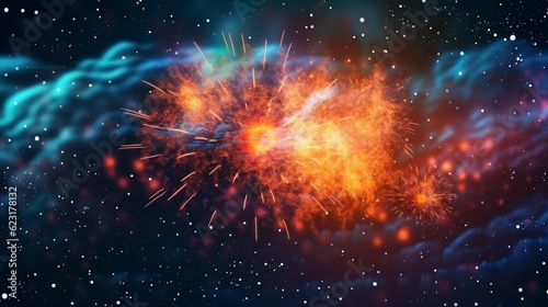 Vector galactic star background with exploding firewor.Generative AI