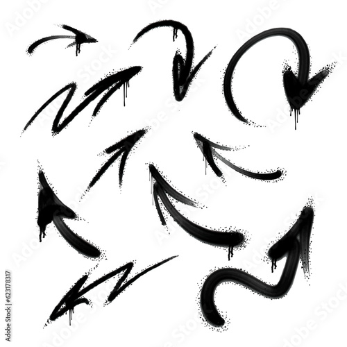 Graffiti arrow set with overspray in black on the white background. Urban street style. Vector illustration photo