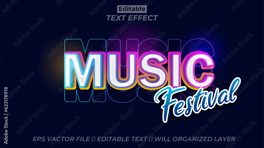 Free vector editable music festival text effect, 3d text effect