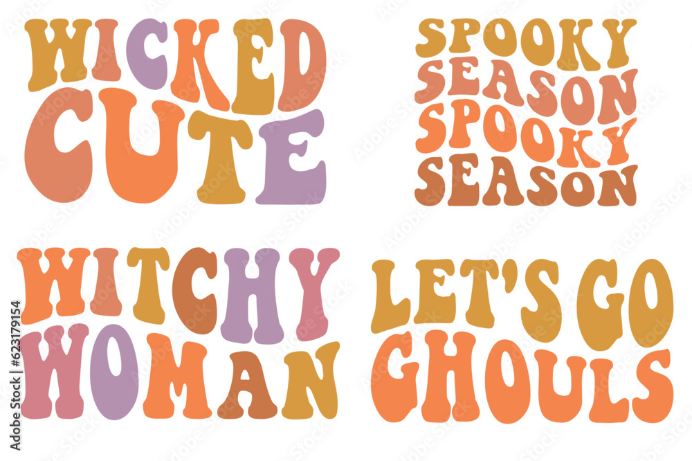 Wicked Cute, Spooky Season, Witch Woman, Let's Go Ghouls Halloween Retro wavy SVG bundle T-shirt designs Wicked Cute, Spooky Season, Witch Woman, Let's Go Ghouls Halloween Retro wavy SVG bundle T-shirt designs