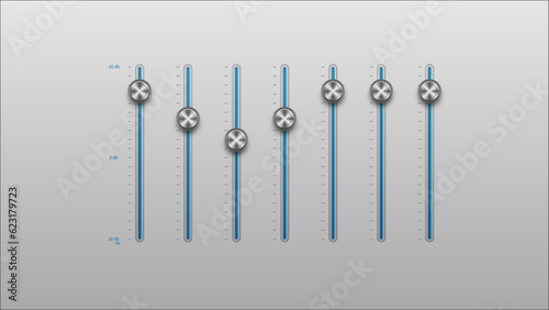 Sound mixer sliders. Interface elements for music programs and applications. Player and audio processing, modern technology and digital world. Equalizer Slider Button. Settings slider panel icon.