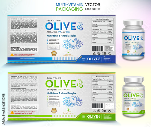 Multivitamin Label, Vitamin pack, Supplement labels, Vector bottle, Bottle label, Nutrition Supplement Label, Packaging template design, free vector label, Medicine pack