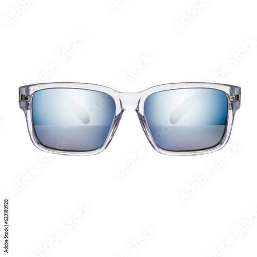 Mirrored square sunglasses isolated on transparent background. Generative AI