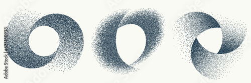 Gritty vector geometric shapes set. Abstract noisy grit infinite swirl grange loops collection Isolated