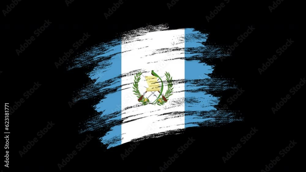 4K Paint Brush Guatemala Flag with Alpha Channel. Waving Brushed Guatemalan Banner. Transparent Background Texture Fabric Pattern High Detail.