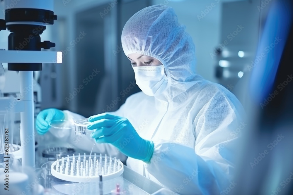 Fototapeta premium Scientists Conducting Research in High-Security Laboratory Generative AI