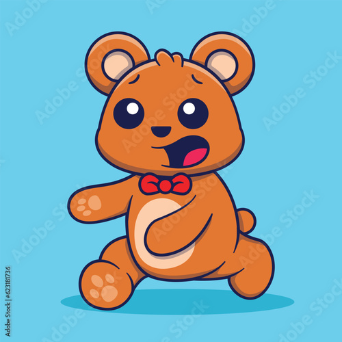 Cute bear mascot running scared vector cartoon illustration