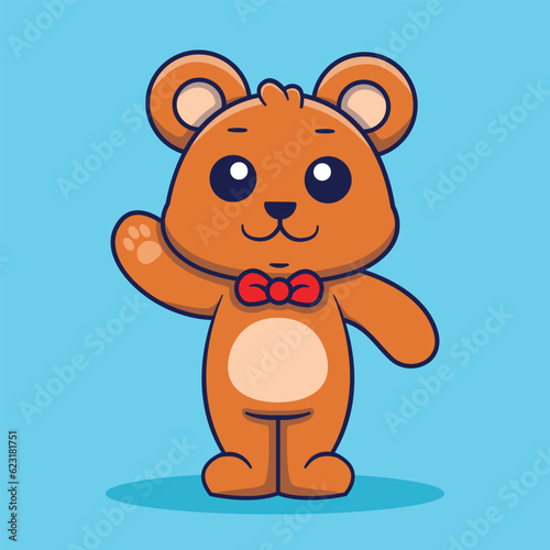 Cute bear waving mascot logo vector illustration